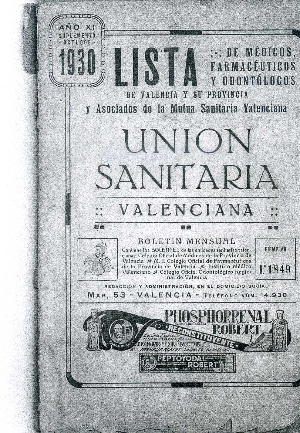 Lista de médicos, farmacéuticos i odontólogos de Valencia y su provincia 1930